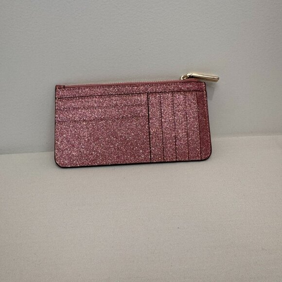NWOT Kate Spade Pink Glitter Cardholder Wallet With Zip Pocket - Picture 3 of 10